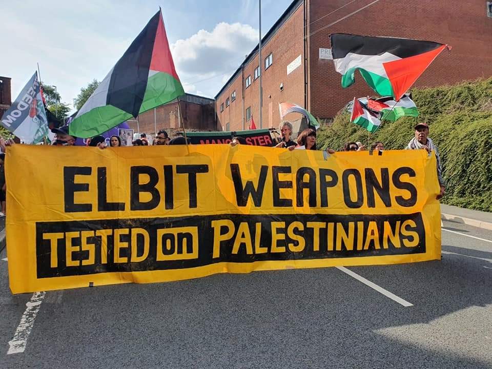 Photos: Elbit Arms factory protest in Oldham & solidarity with Palestinian political prisoners, including 200+ children in Israeli jails