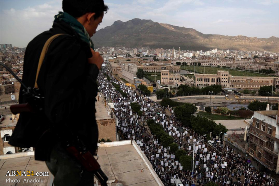 تصویری رپورٹ/ یمن میں امریکہ اور اس کے اتحادیوں کے خلاف احتجاجی مظاہرہ