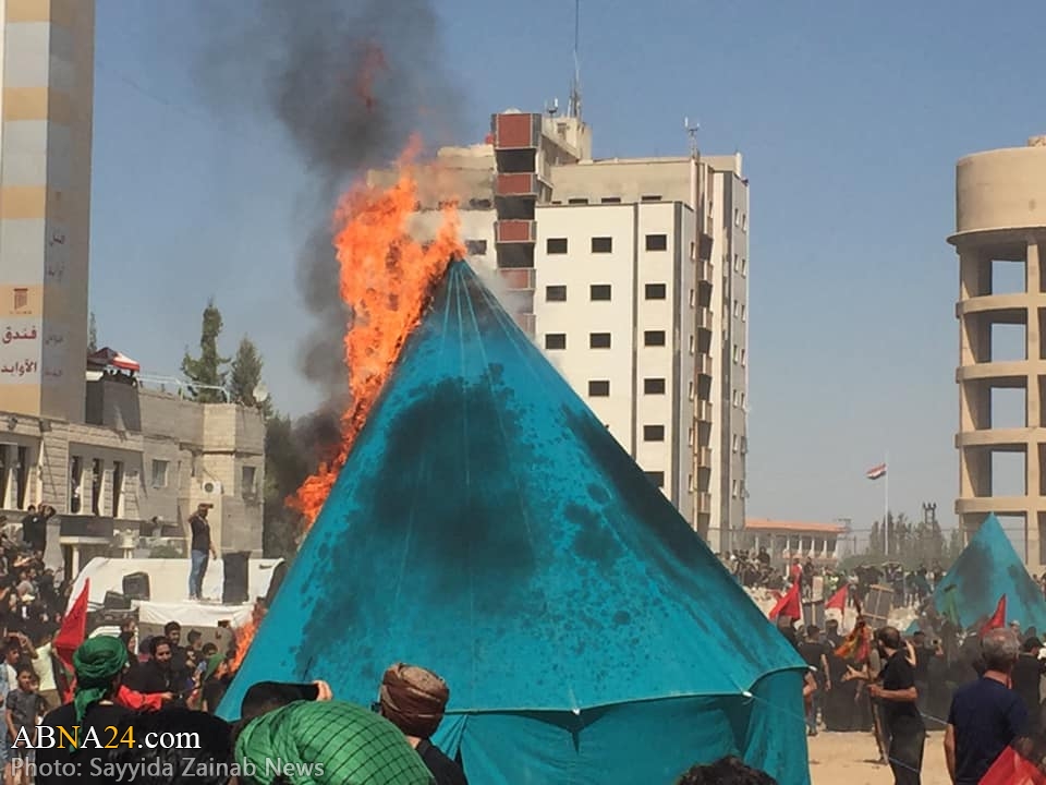 Photos: Symbolic event of burning Imam Hussain tents on Ashura in Sayyida Zainab town of Damascus