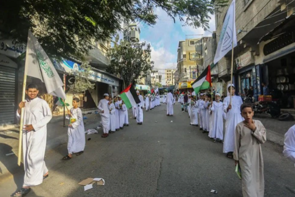 Young Quran Memorizers march in Gaza streets