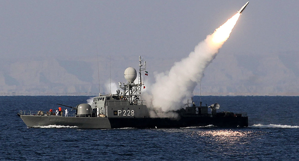 Iranian Army forces hit targets using indigenous anti-ship cruise missiles during missive drills