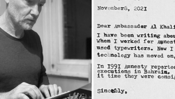 الحقوقي الدولي "براين دولي" يوجه رسالة للسفير الخليفي في لندن بآلة الكتابة القديمة