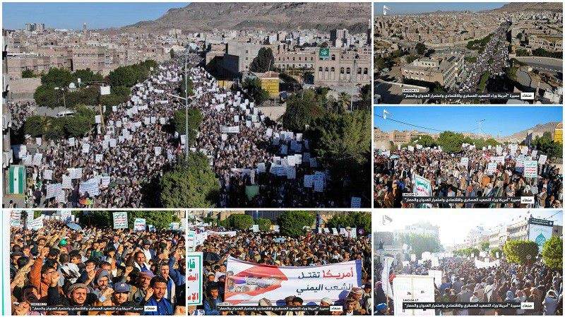 مسيرة جماهيرية كبرى بالعاصمة صنعاء تنديدا بالتصعيد الأمريكي واستمرار العدوان والحصار+(صور) 