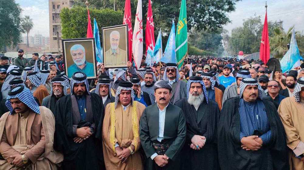 Thousands rally in Baghdad to pay homage to Gen. Soleimani, Abu Muhandis, fallen resistance fighters